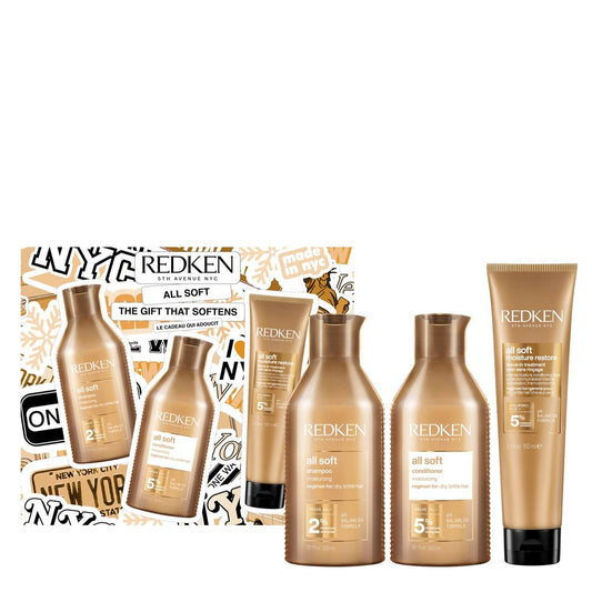 Redken All Soft Geschenkset – Shampoo 300 ml + Conditioner 300 ml + Moisture Restore Leave-In 150 ml
