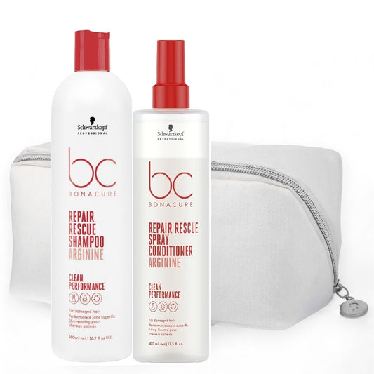 Schwarzkopf BC Repair Rescue Shampoo 500 ml + Spray Conditioner 400 ml + Cosmetic Bag