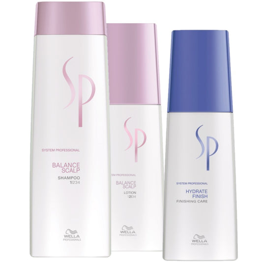 Wella SP Winter Bundle für empfindliche Kopfhaut - Balance Scalp Shampoo 250 ml + Lotion 125 ml + Hydrate Finish 125 ml