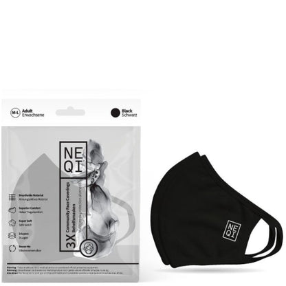 NEQI Mund- und Nasenmaske Black 3.Stk - Größe M-L
