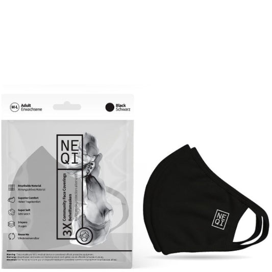 NEQI Mund- und Nasenmaske Black 3.Stk - Größe M-L
